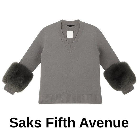 Saks Fifth Avenue Sweaters - NWT Saks Fifth Avenue Gray Luxe Sweater with Faux Fur Cuffs
